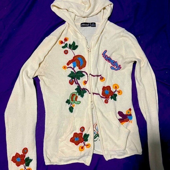 Wet Seal Sweaters - Y2K vintage embroidered patchwork sweater hoodie hippie boho cottage multicolor